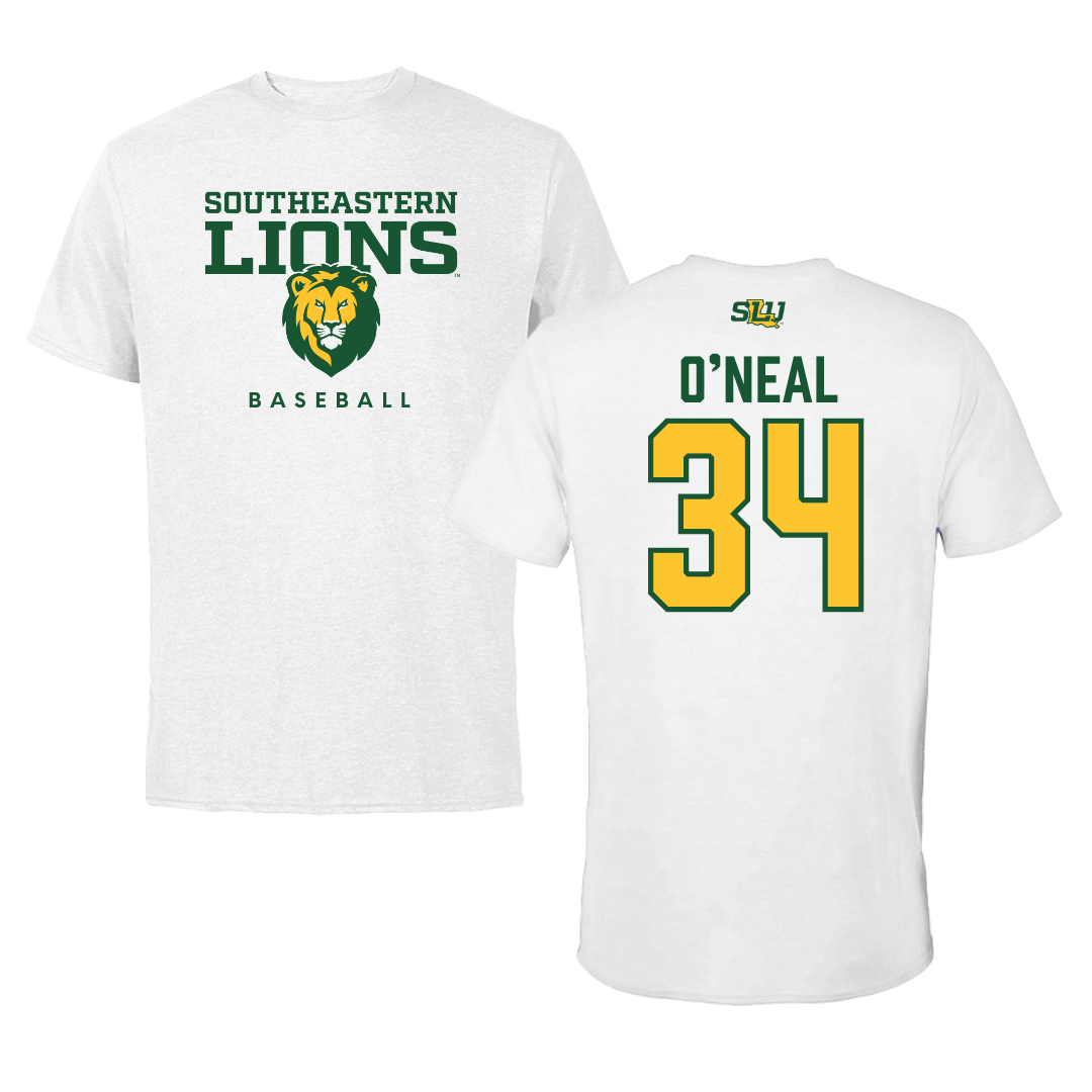 Southeastern Louisiana University Baseball White Tee  - #34 Conner O’Neal
