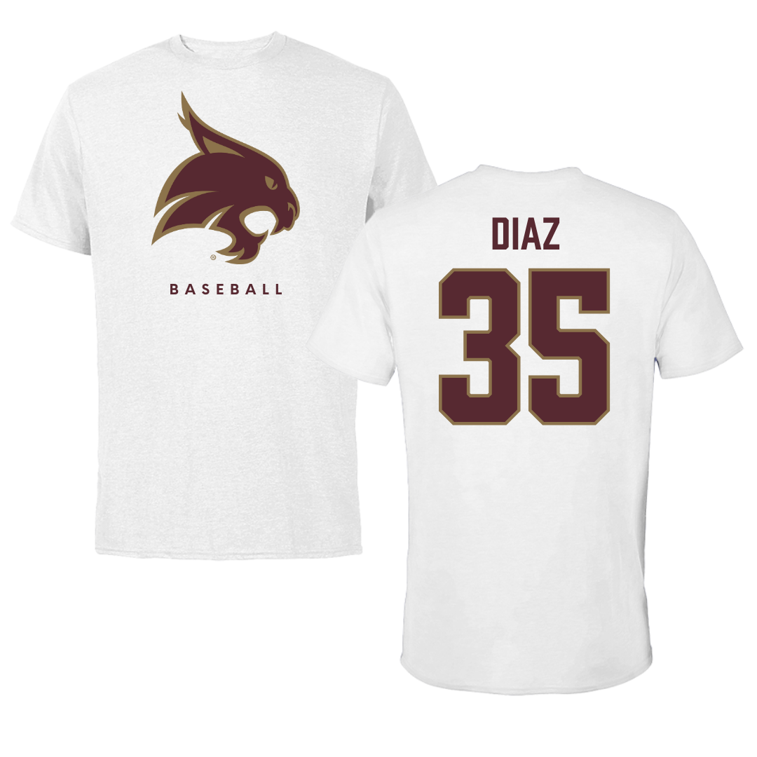 Texas State University Baseball White Tee  - #35 Colby Diaz