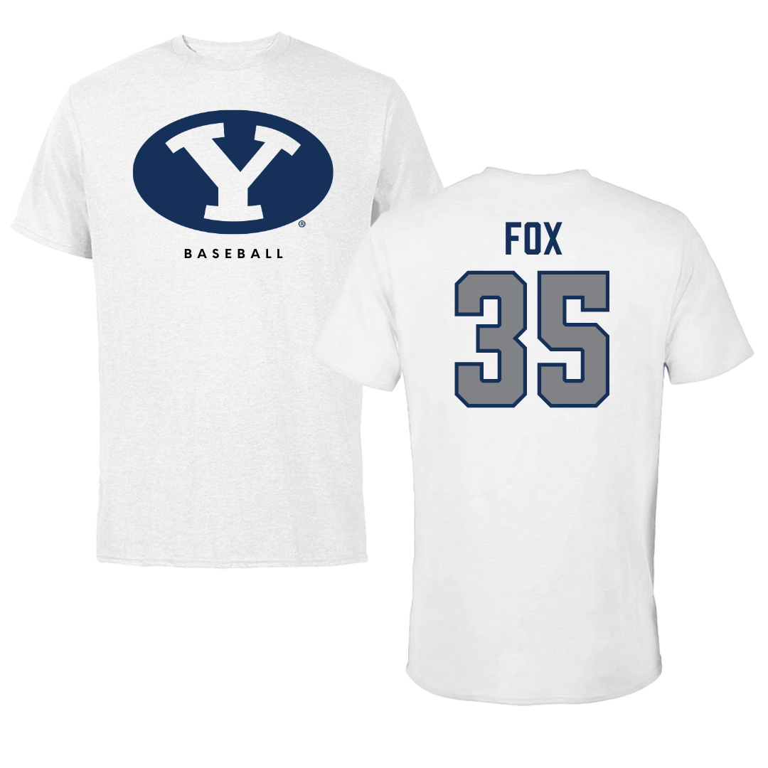 Brigham Young University Baseball White Tee  - #35 Matt Fox