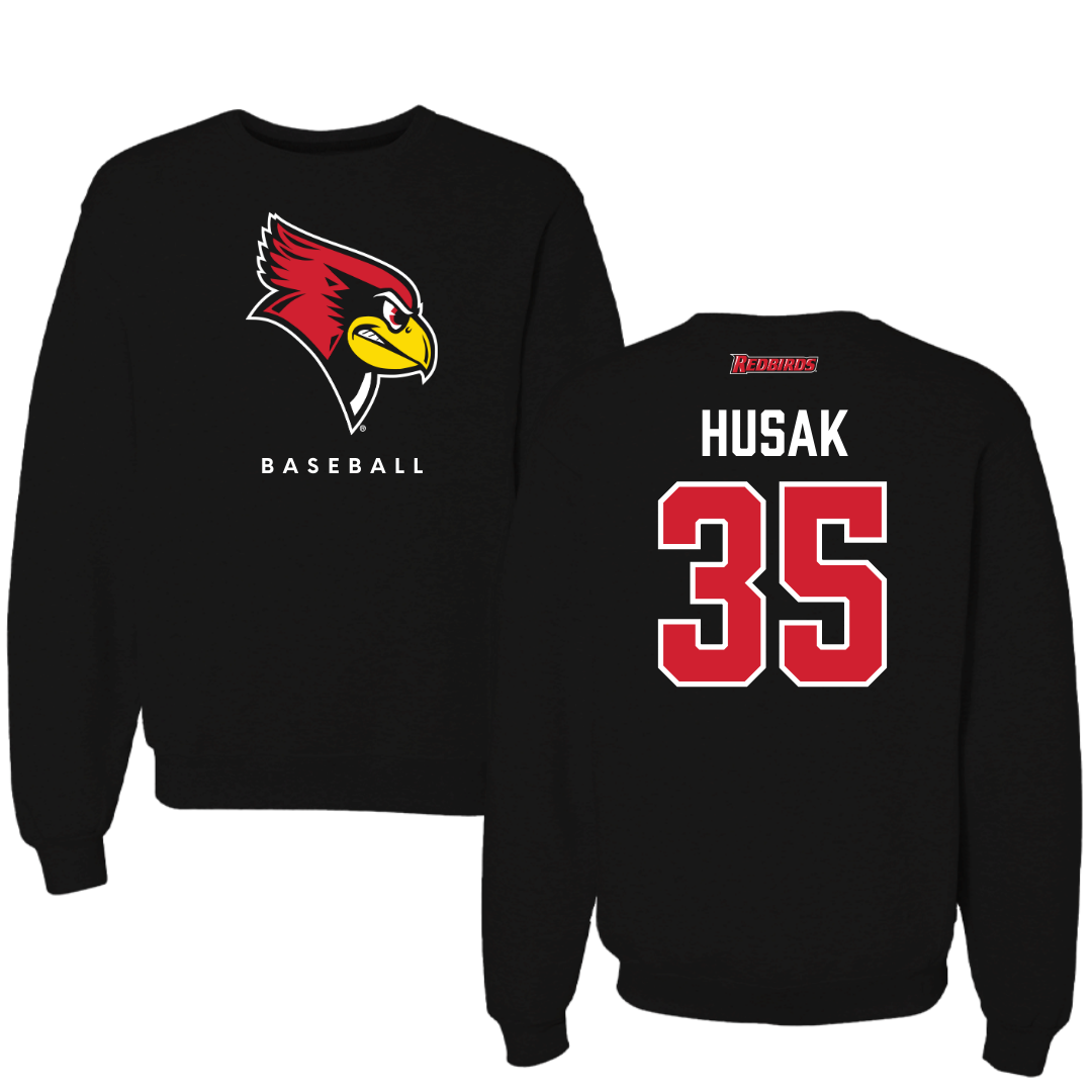 Illinois State University Baseball Black Mascot Crewneck  - #35 Joe Husak