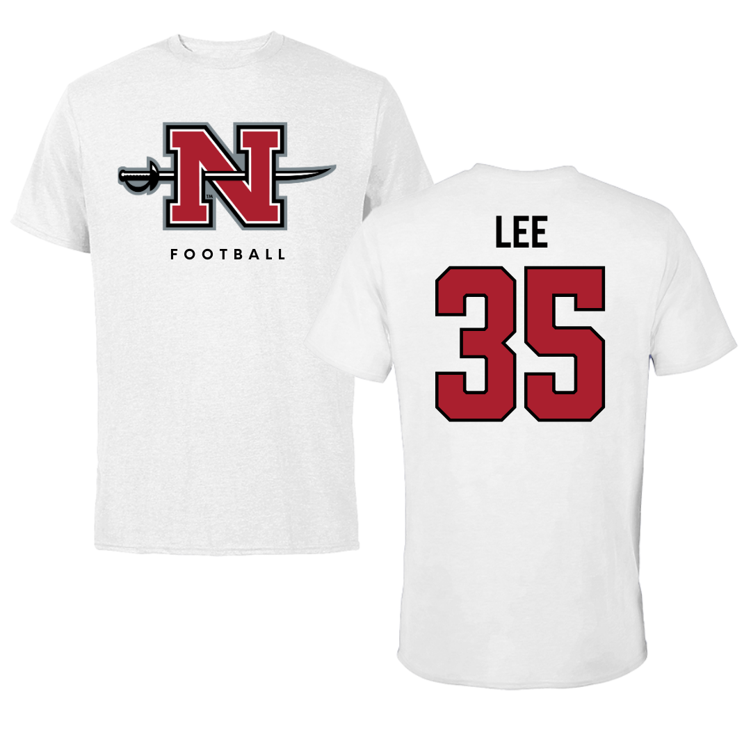 Nicholls State University Football White Tee  - #35 Ethan Lee