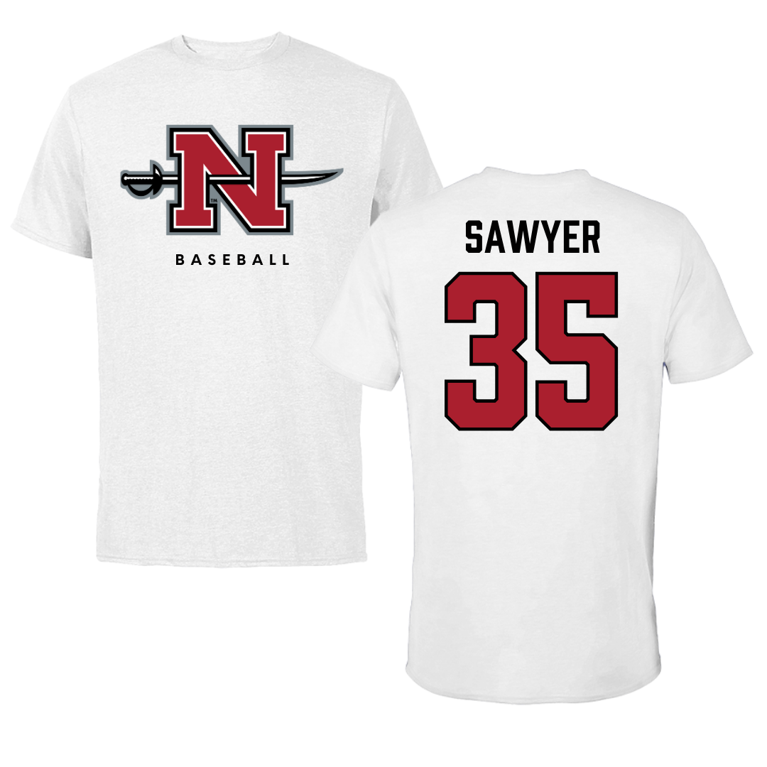 Nicholls State University Baseball White Tee  - #35 Barron Sawyer