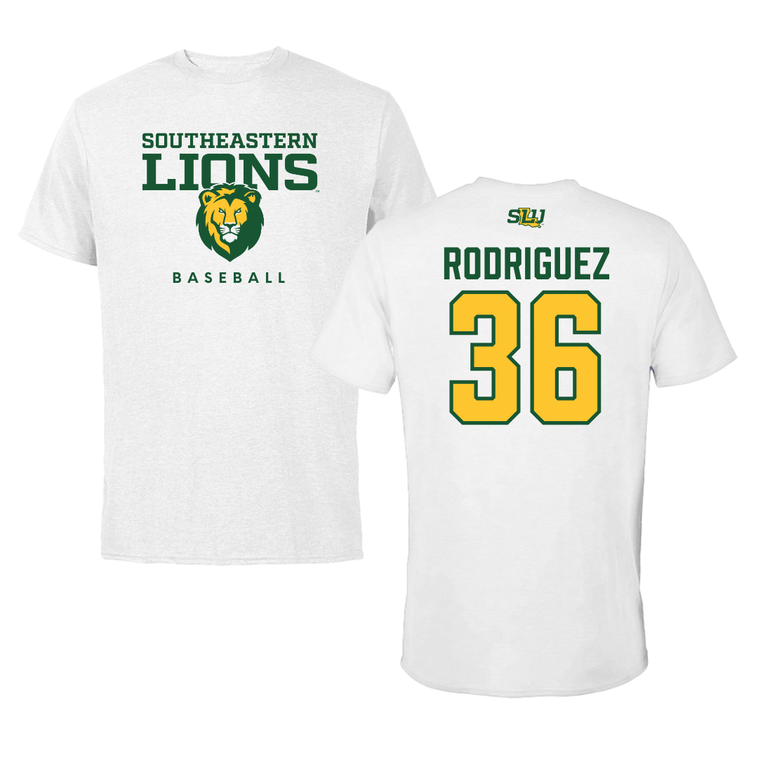 Southeastern Louisiana University Baseball White Tee  - #36 Jackson Rodriguez