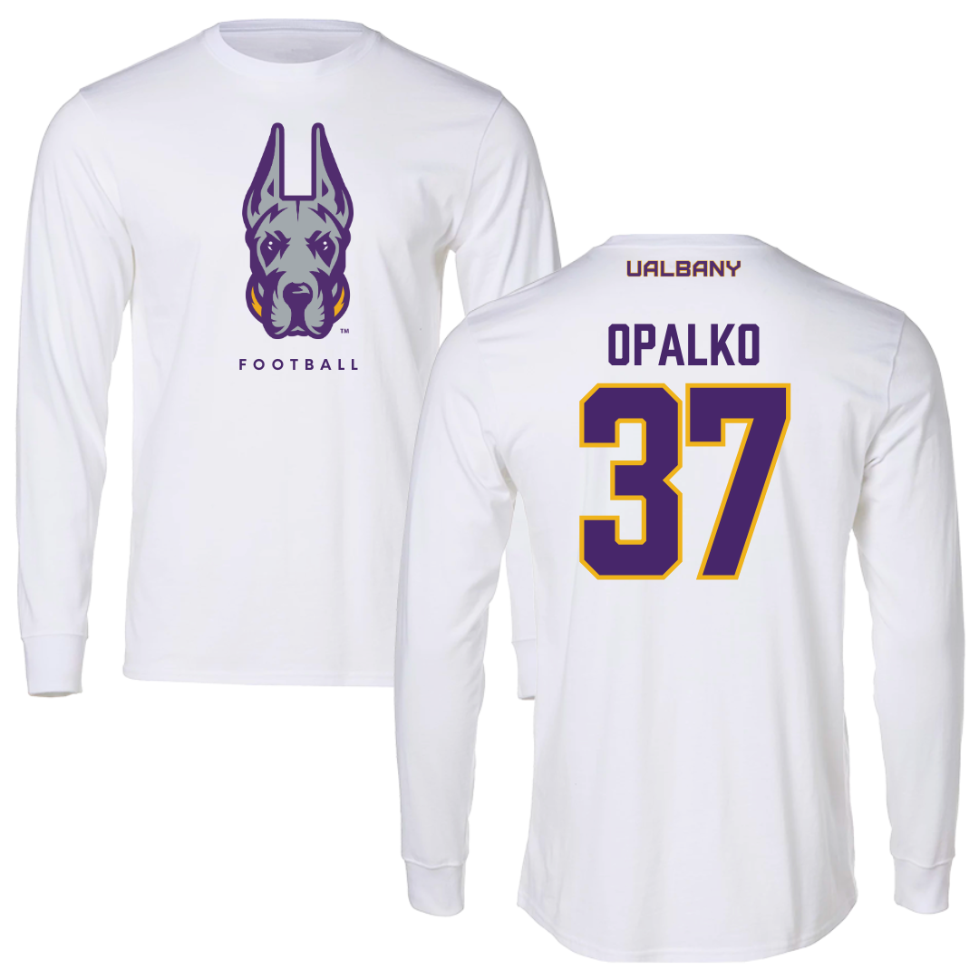 University at Albany Football White Long Sleeve  - #37 John Opalko