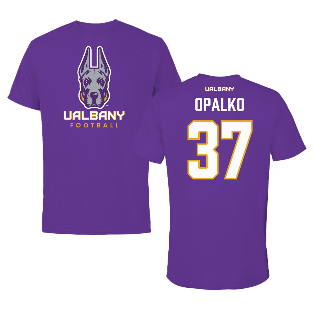 University at Albany Football Purple Tee  - #37 John Opalko