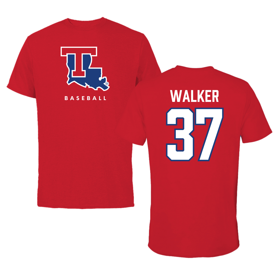Louisiana Tech University Baseball Red Tee  - #37 Brodey Walker