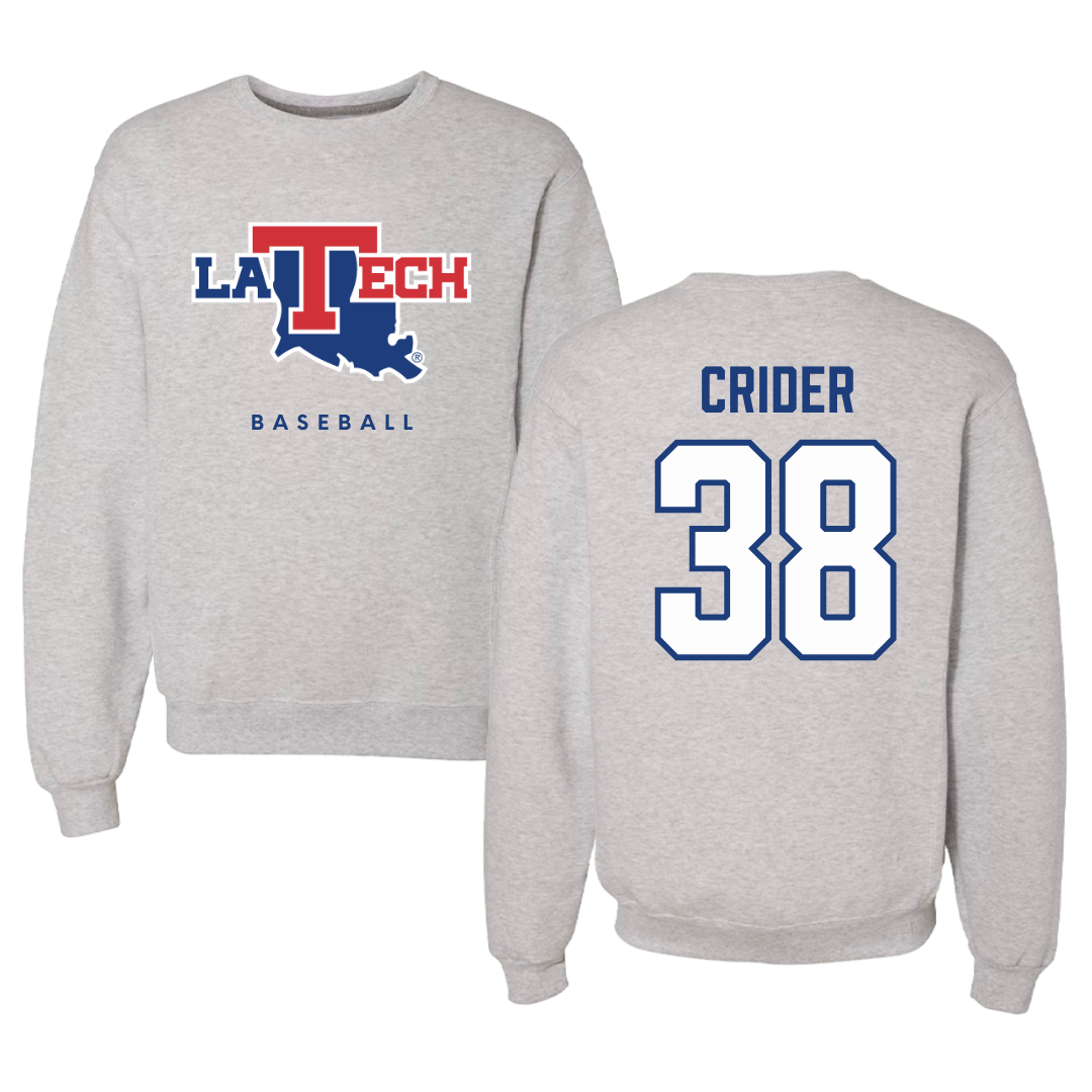 Louisiana Tech University Baseball Gray Crewneck  - #38 Nate Crider
