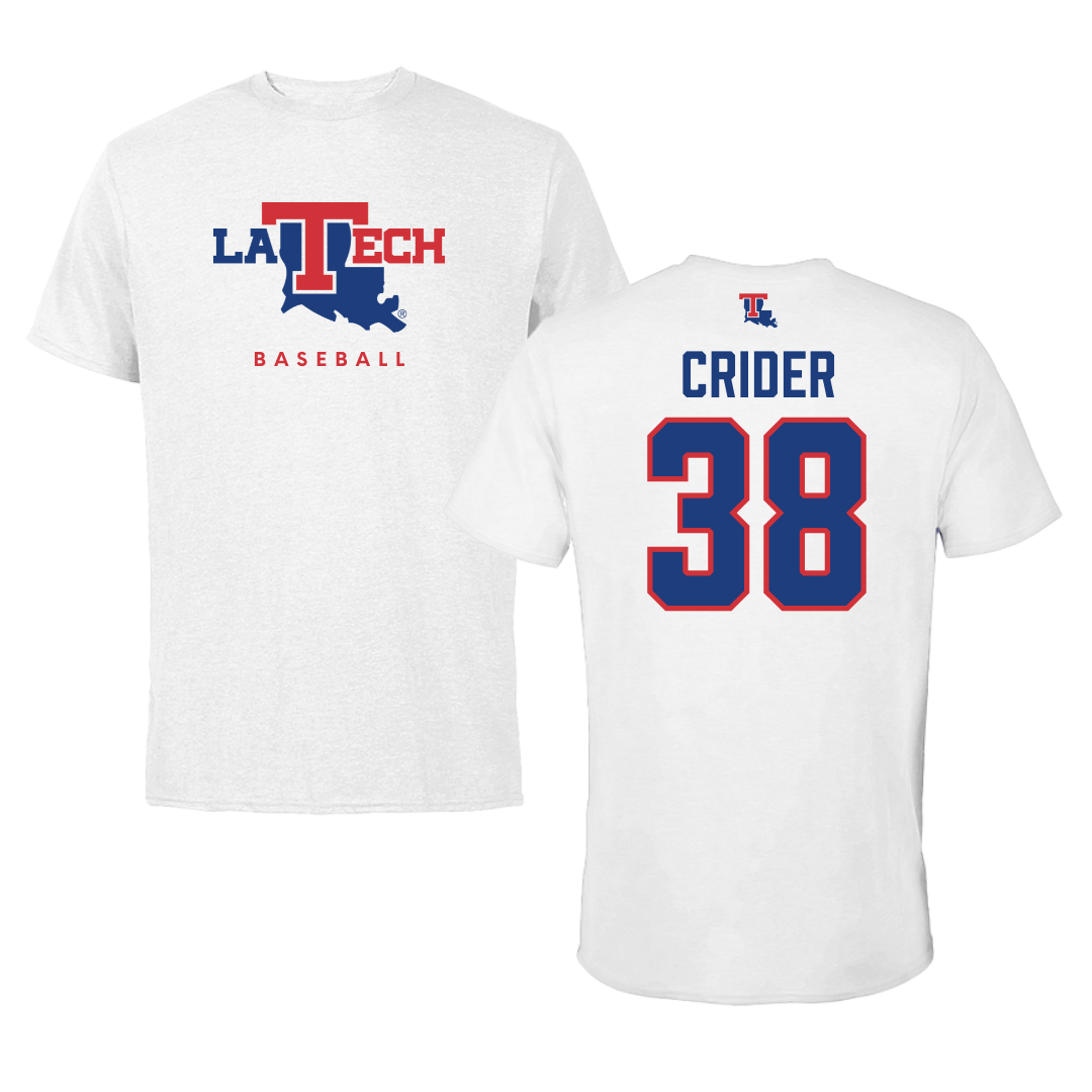 Louisiana Tech University Baseball White Tee  - #38 Nate Crider