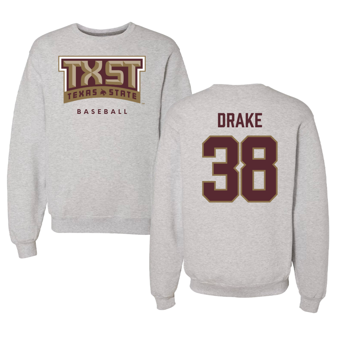 Texas State University Baseball Gray Crewneck  - #38 Colten Drake