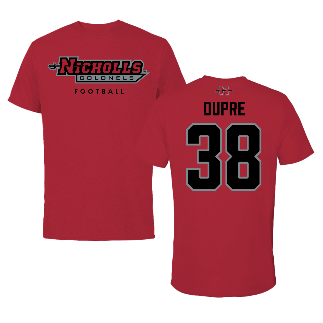 Nicholls State University Football Red Tee  - #38 Kylan Dupre
