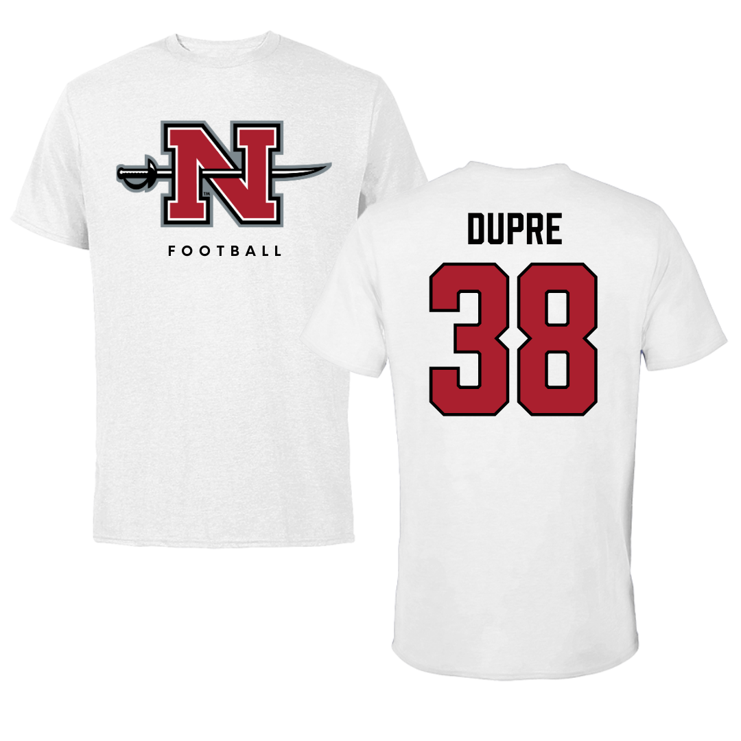 Nicholls State University Football White Tee  - #38 Kylan Dupre