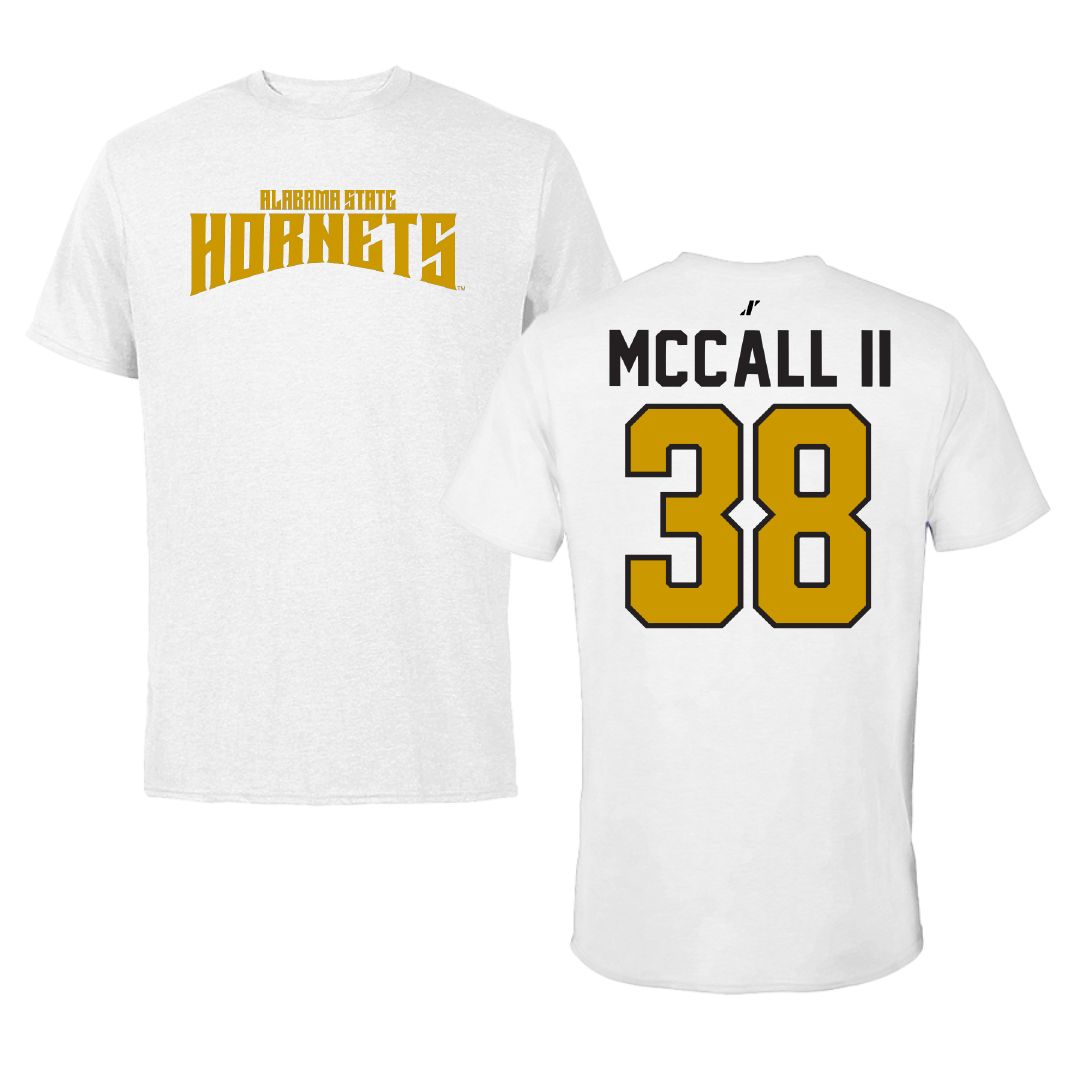 Alabama State University Football White Classic Performance Tee - #38 Stewart McCall II