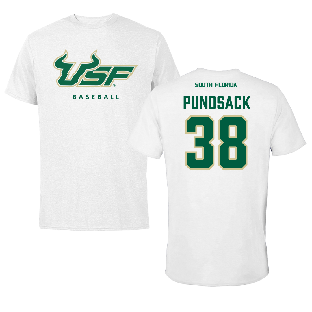 University of South Florida Baseball White Tee  - #38 Caleb Pundsack