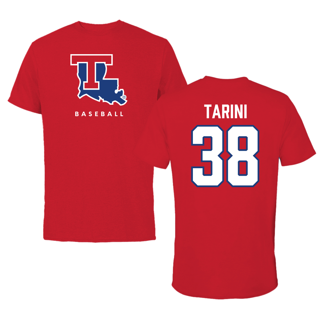 Louisiana Tech University Baseball Red Tee  - #38 Reece Tarini