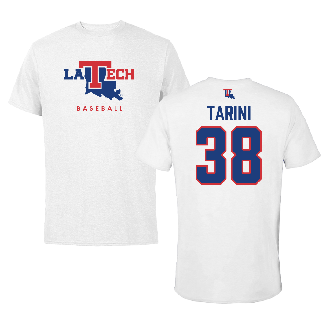 Louisiana Tech University Baseball White Tee  - #38 Reece Tarini