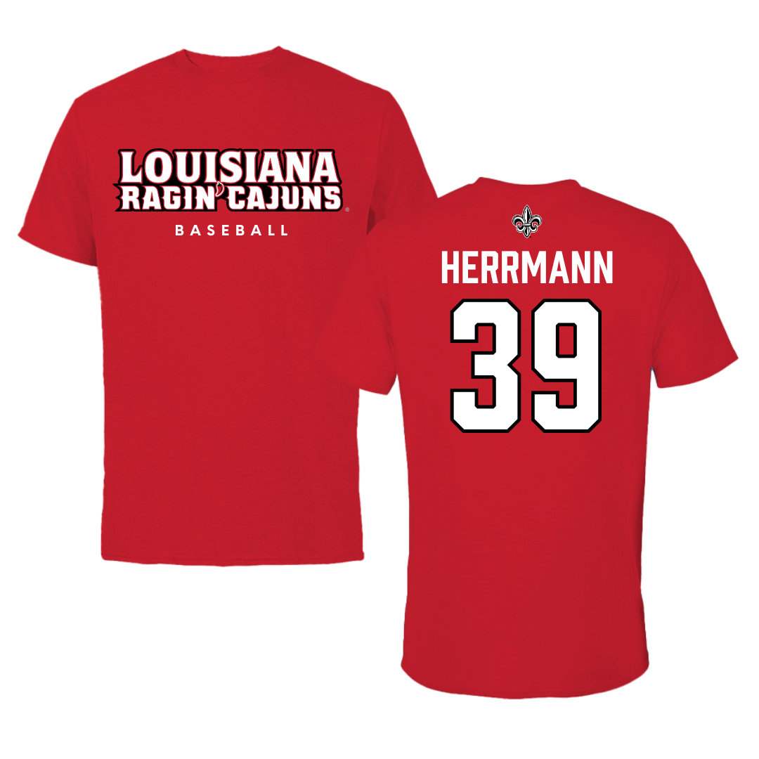 University of Louisiana at Lafayette Baseball Red Tee  - #39 Andrew Herrmann