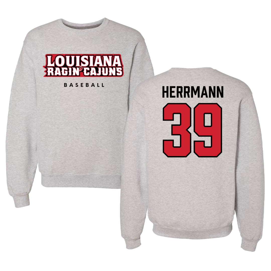 University of Louisiana at Lafayette Baseball Gray Crewneck  - #39 Andrew Herrmann
