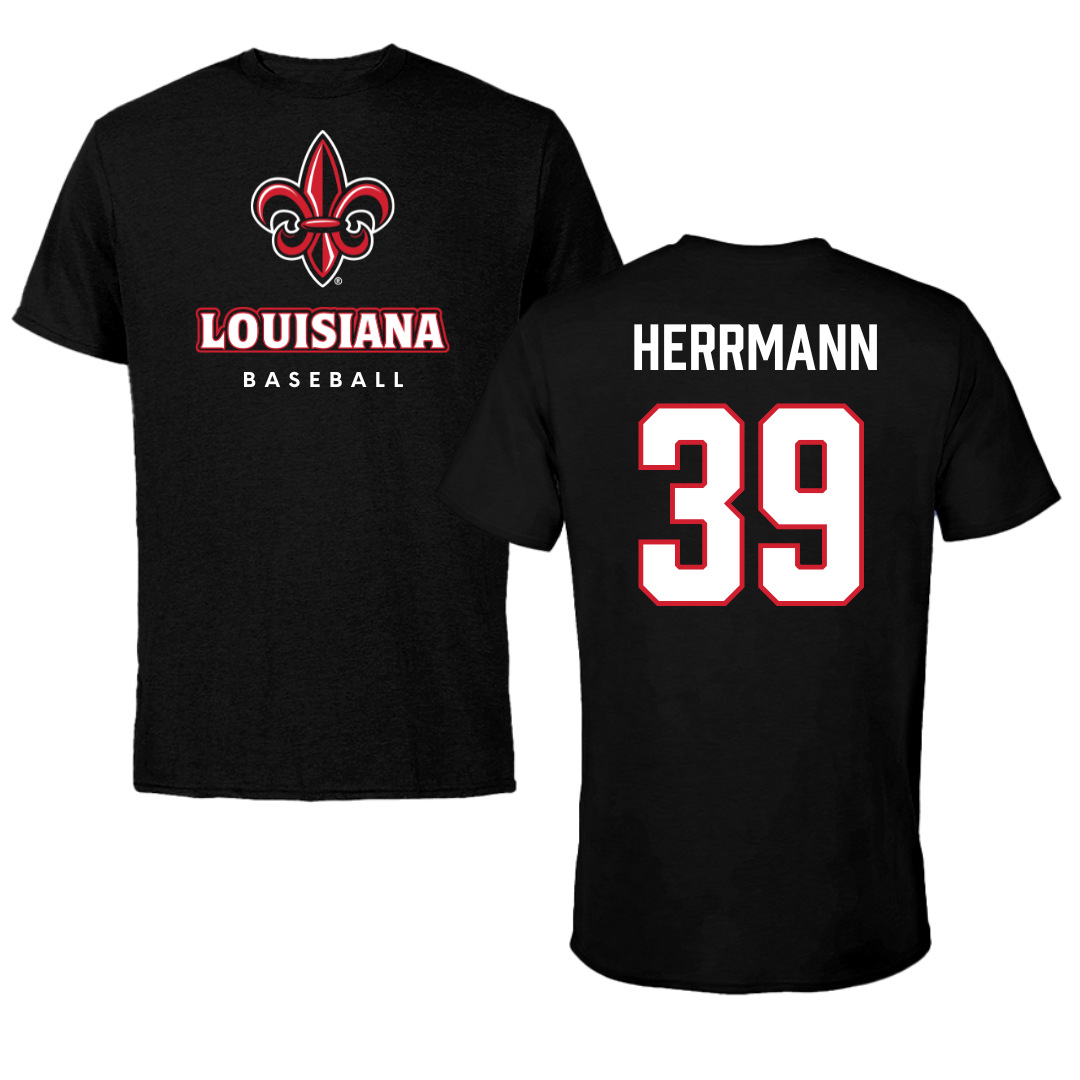 University of Louisiana at Lafayette Baseball Black Tee  - #39 Andrew Herrmann