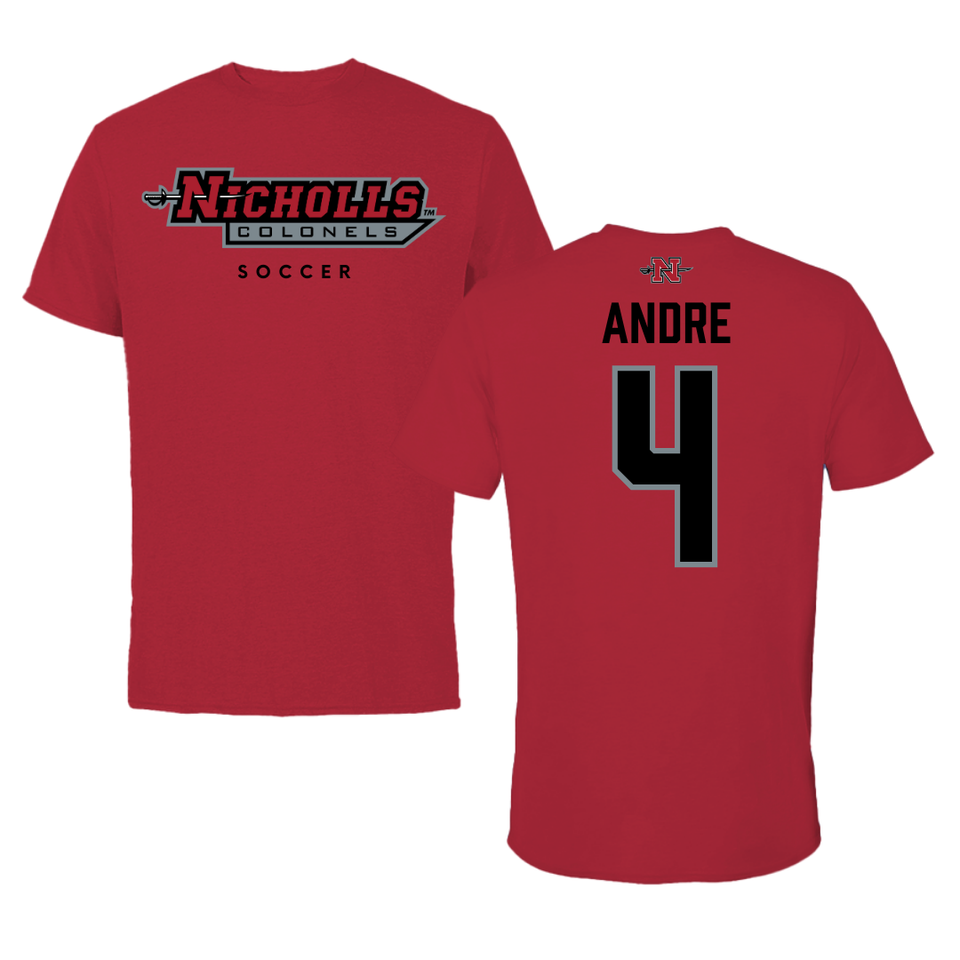 Nicholls State University Soccer Red Tee  - #4 Lauren Andre