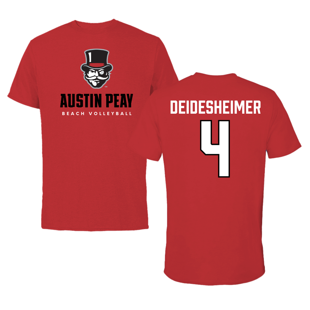 Austin Peay State University Beach Volleyball Red Mascot Tee - #4 Payton Deidesheimer