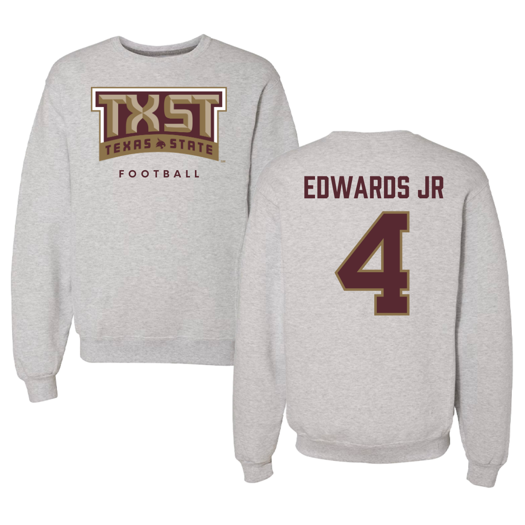 Texas State University Football Gray Crewneck  - #4 Alonzo Edwards Jr