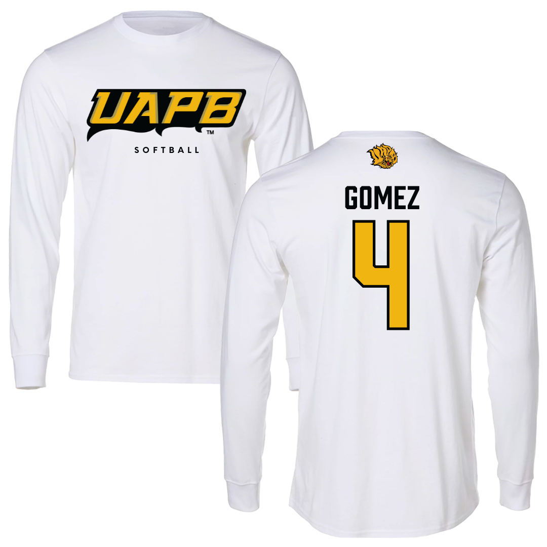 University of Arkansas-Pine Bluff Softball White Long Sleeve  - #4 Jazlyn Gomez