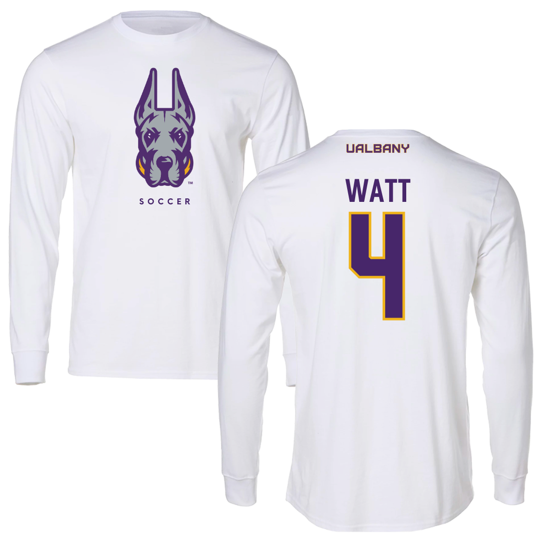 University at Albany Soccer White Long Sleeve  - #4 Lucas Watt