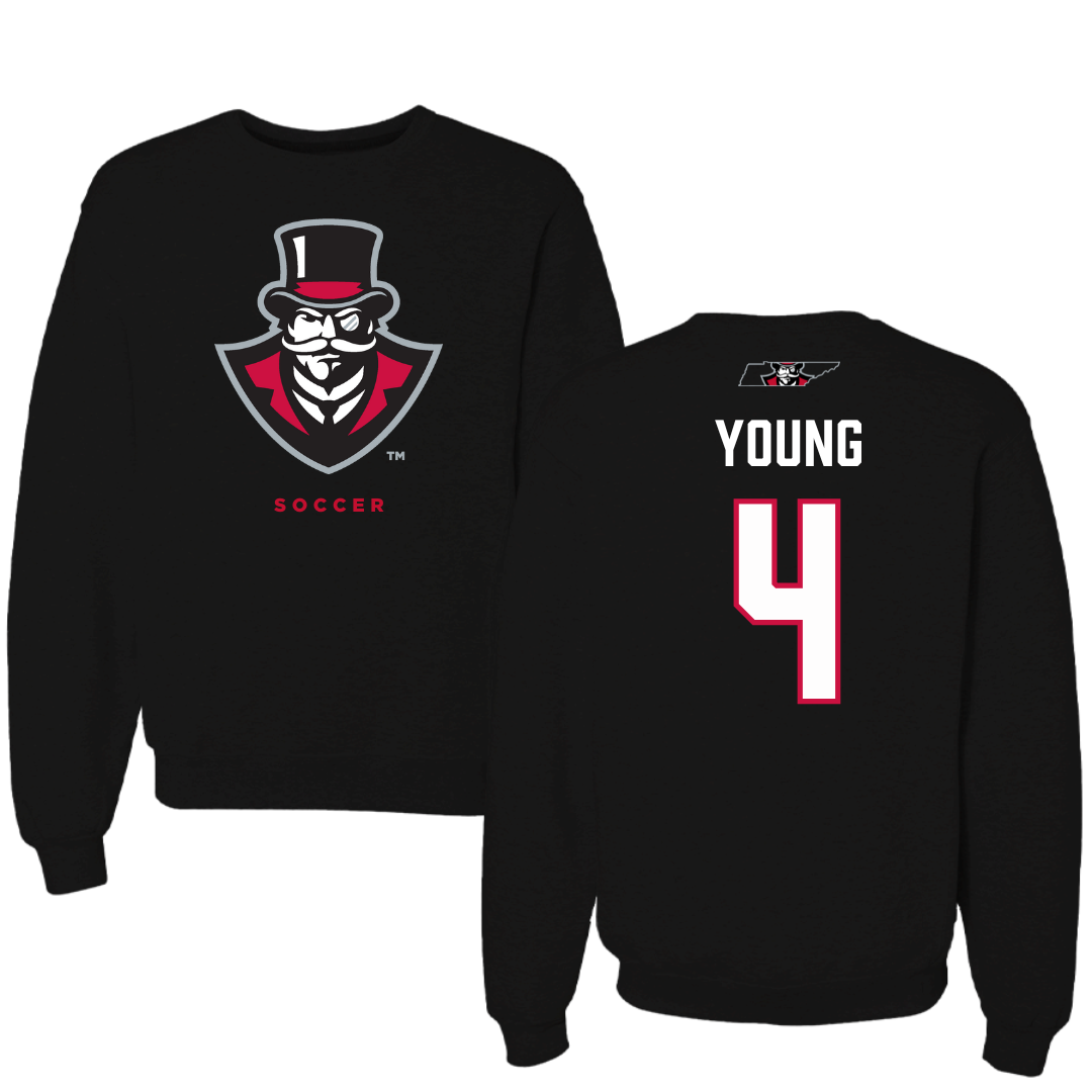 Austin Peay State University Soccer Black Mascot Crewneck - #4 Carolyne Young