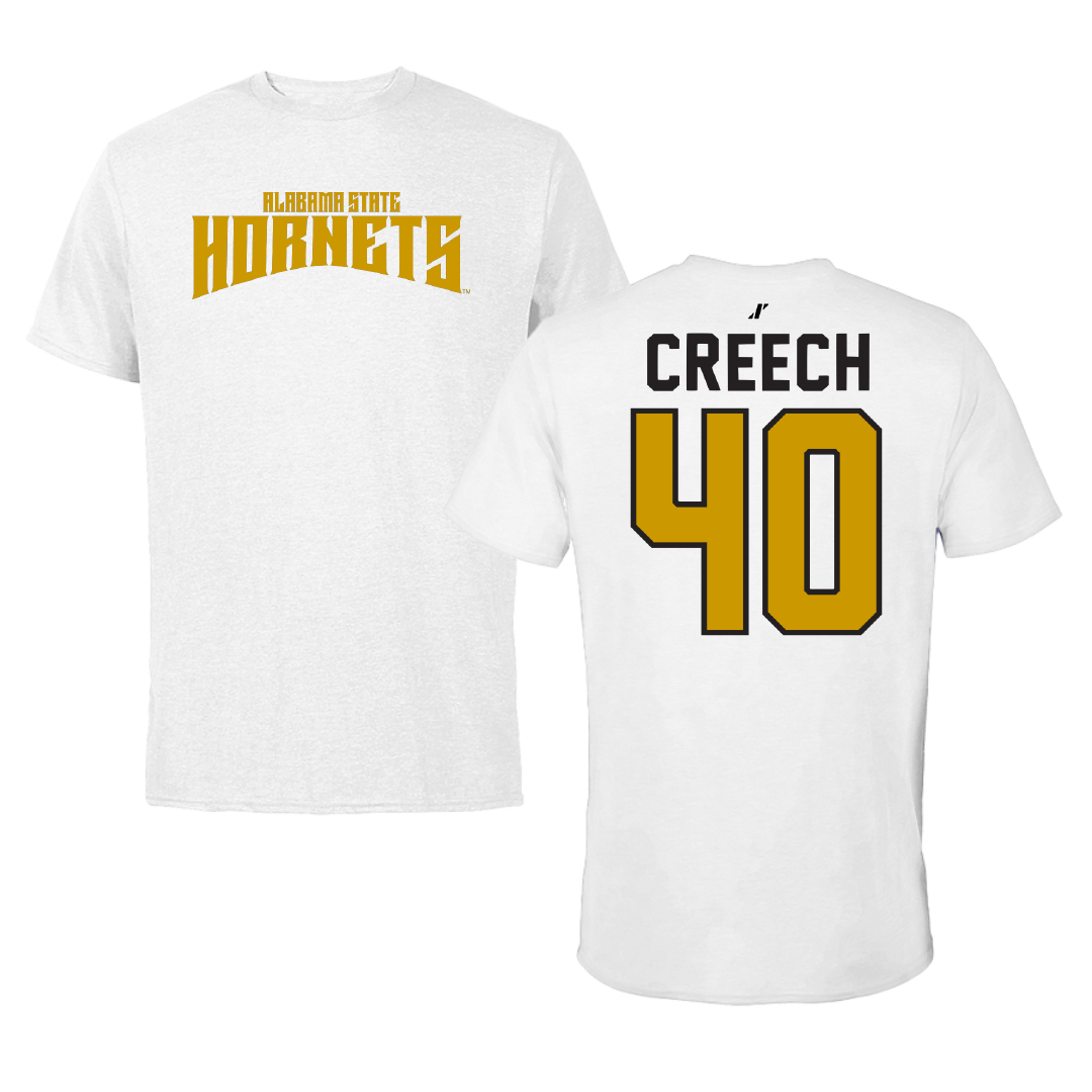Alabama State University Football White Classic Tee - #40 Dylan Creech