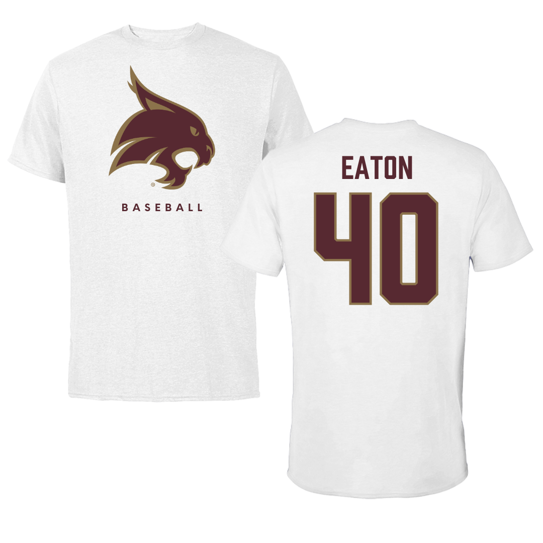 Texas State University Baseball White Tee  - #40 Austin Eaton