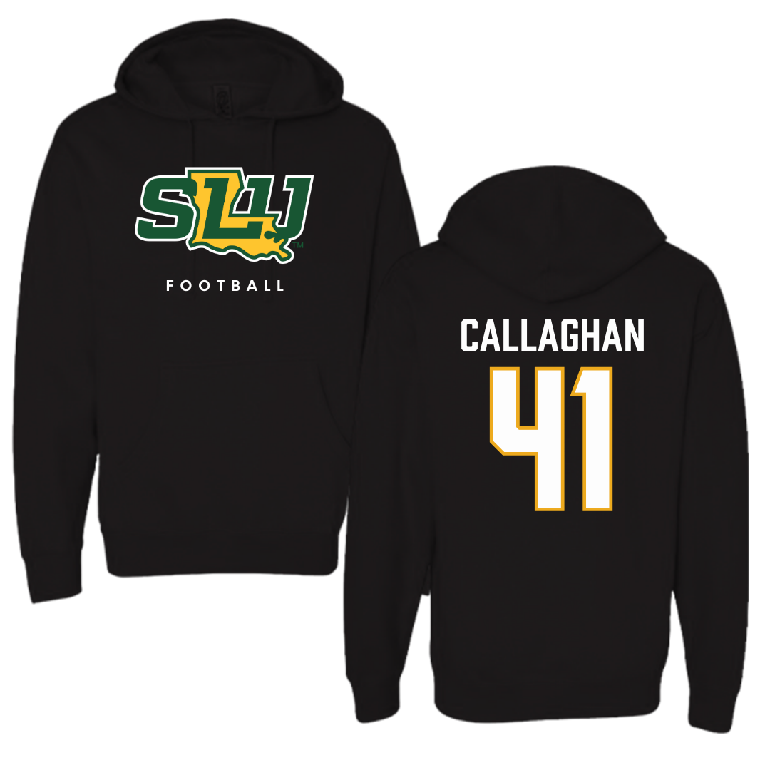 Sudadera con capucha negra de fútbol de la Universidad Southeastern Louisiana - #41 Riley Callaghan