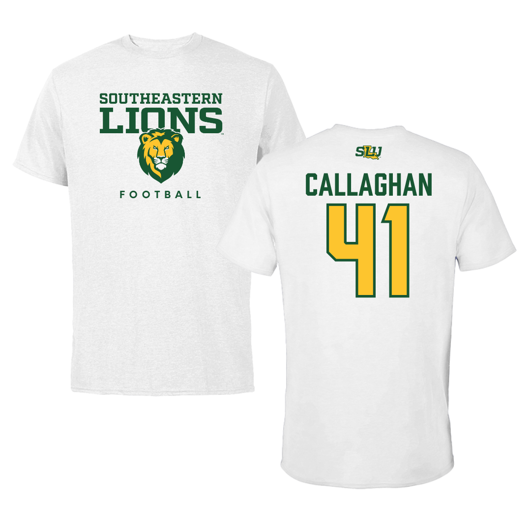 Southeastern Louisiana University Football White Tee  - #41 Riley Callaghan