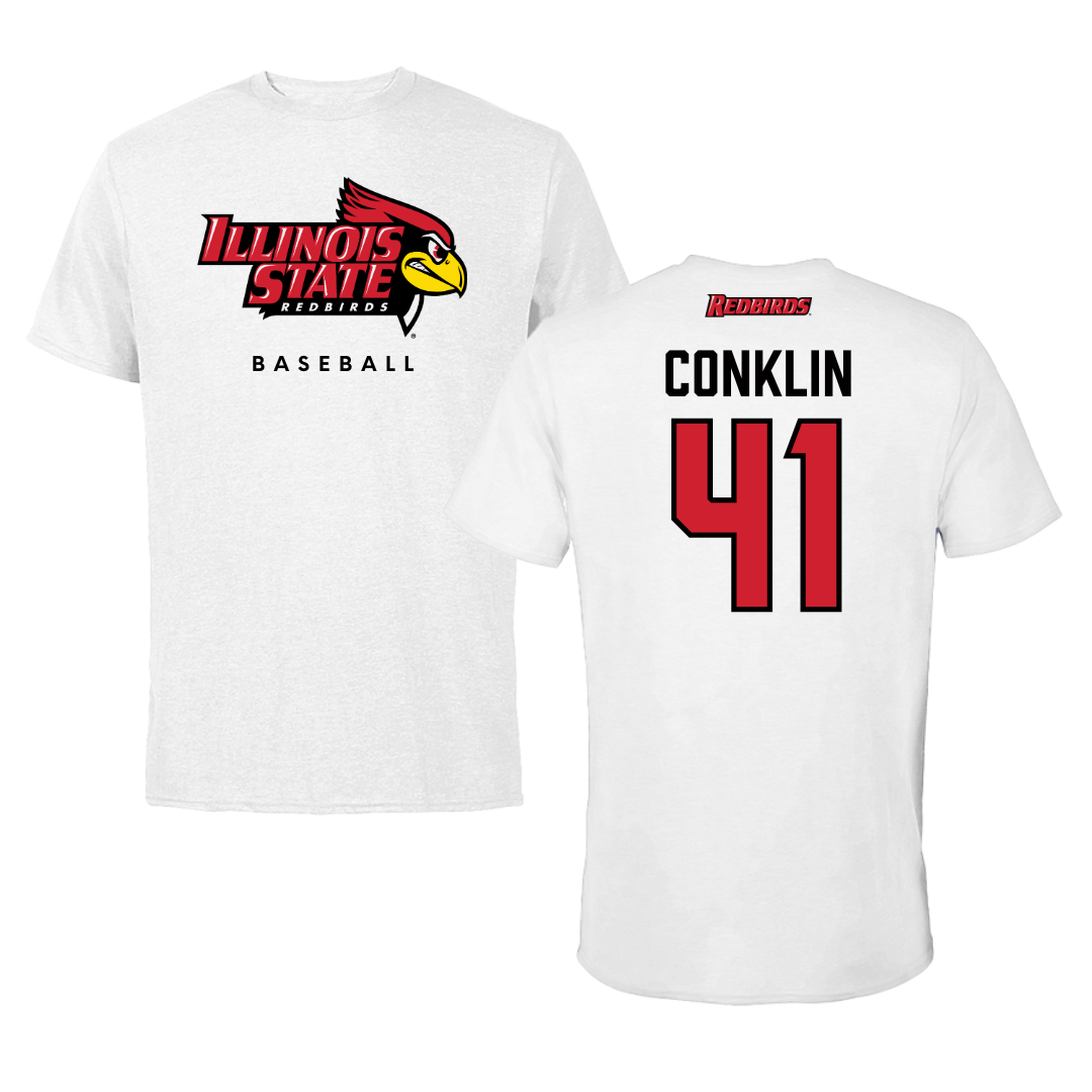 Illinois State University Baseball White Tee  - #41 MacCallan Conklin