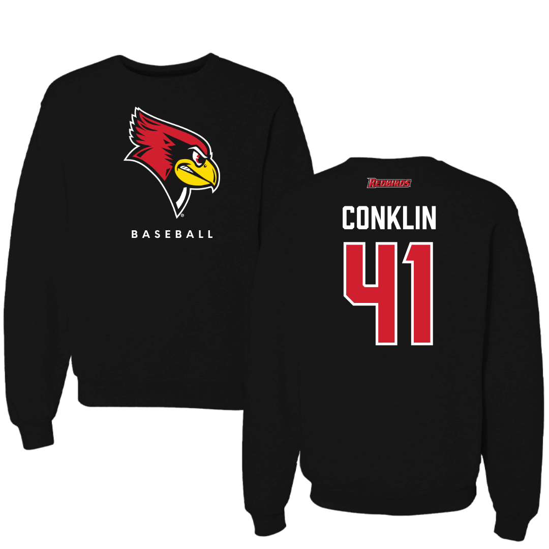 Illinois State University Baseball Black Mascot Crewneck  - #41 MacCallan Conklin