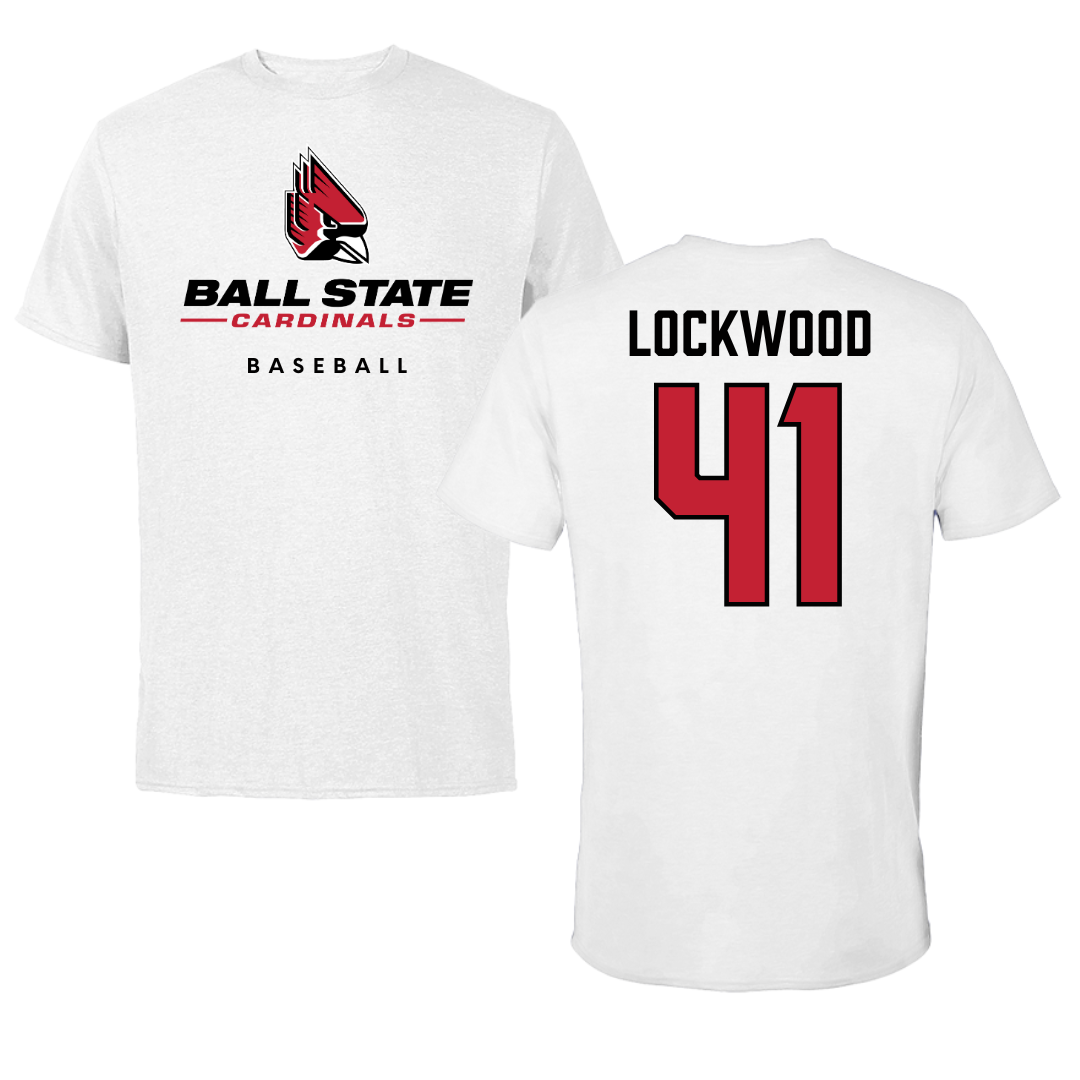 Ball State University Baseball White Tee  - #41 Caden Lockwood