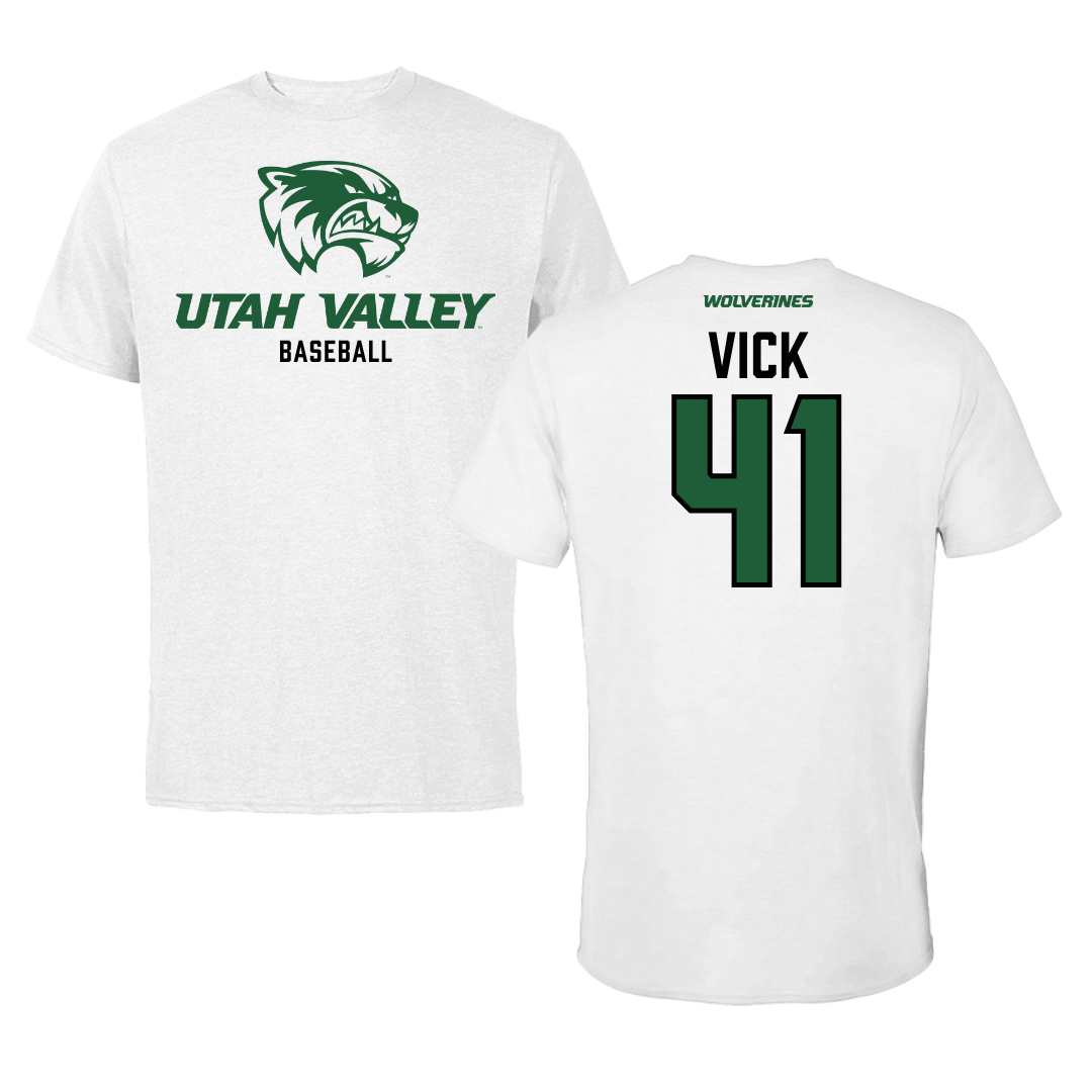 Utah Valley University Baseball White Tee  - #41 Braxton Vick