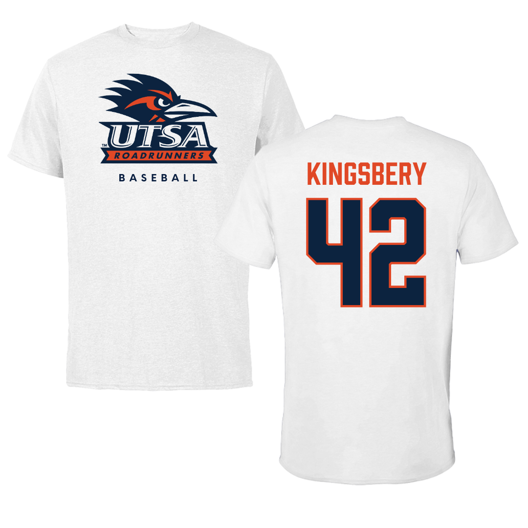 University of Texas at San Antonio Baseball White Tee  - #42 Fischer Kingsbery