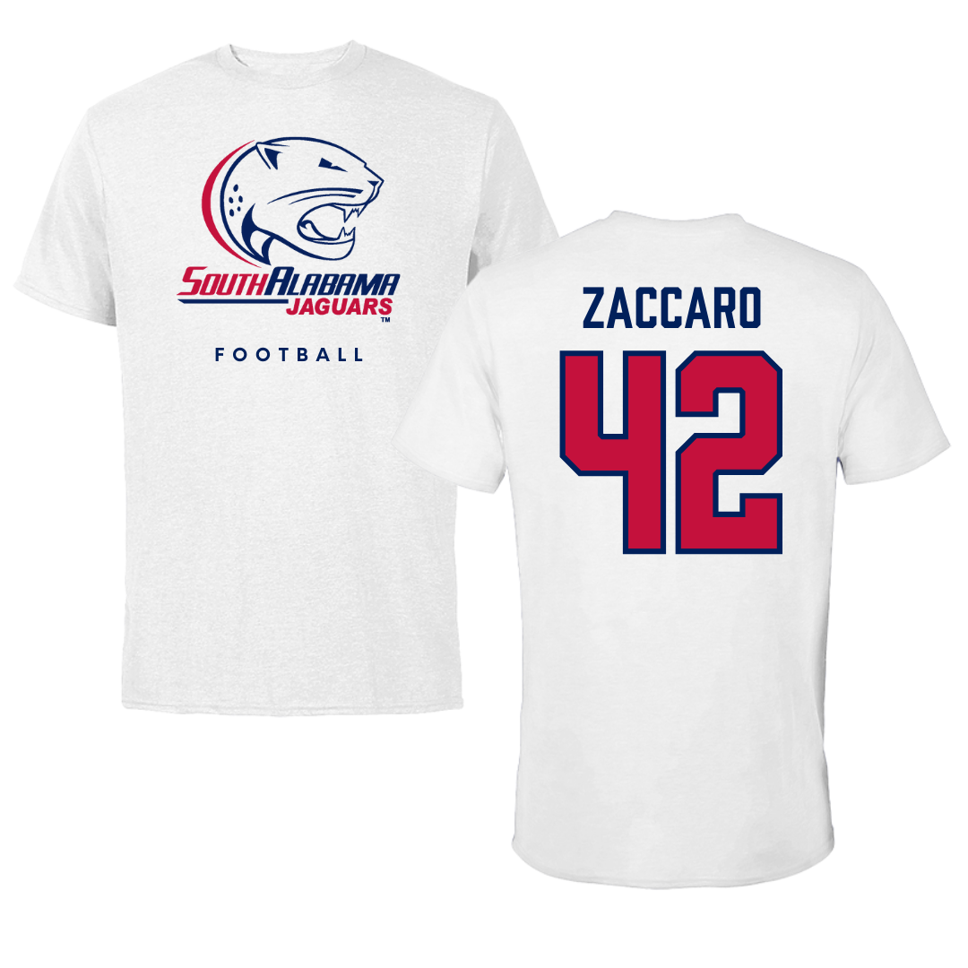 University of South Alabama Football White Tee  - #42 Anthony Zaccaro