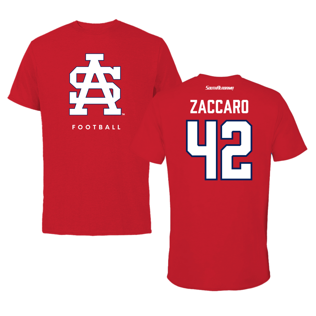 University of South Alabama Football Red Tee  - #42 Anthony Zaccaro
