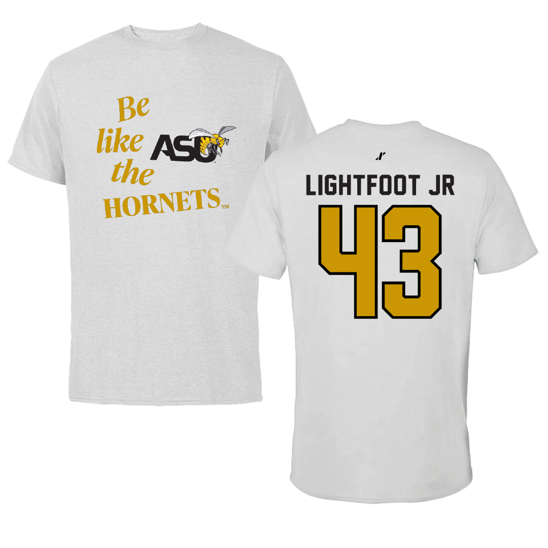 Alabama State University Football Light Gray Be Like Us Performance Tee - #43 Terrell Lightfoot Jr