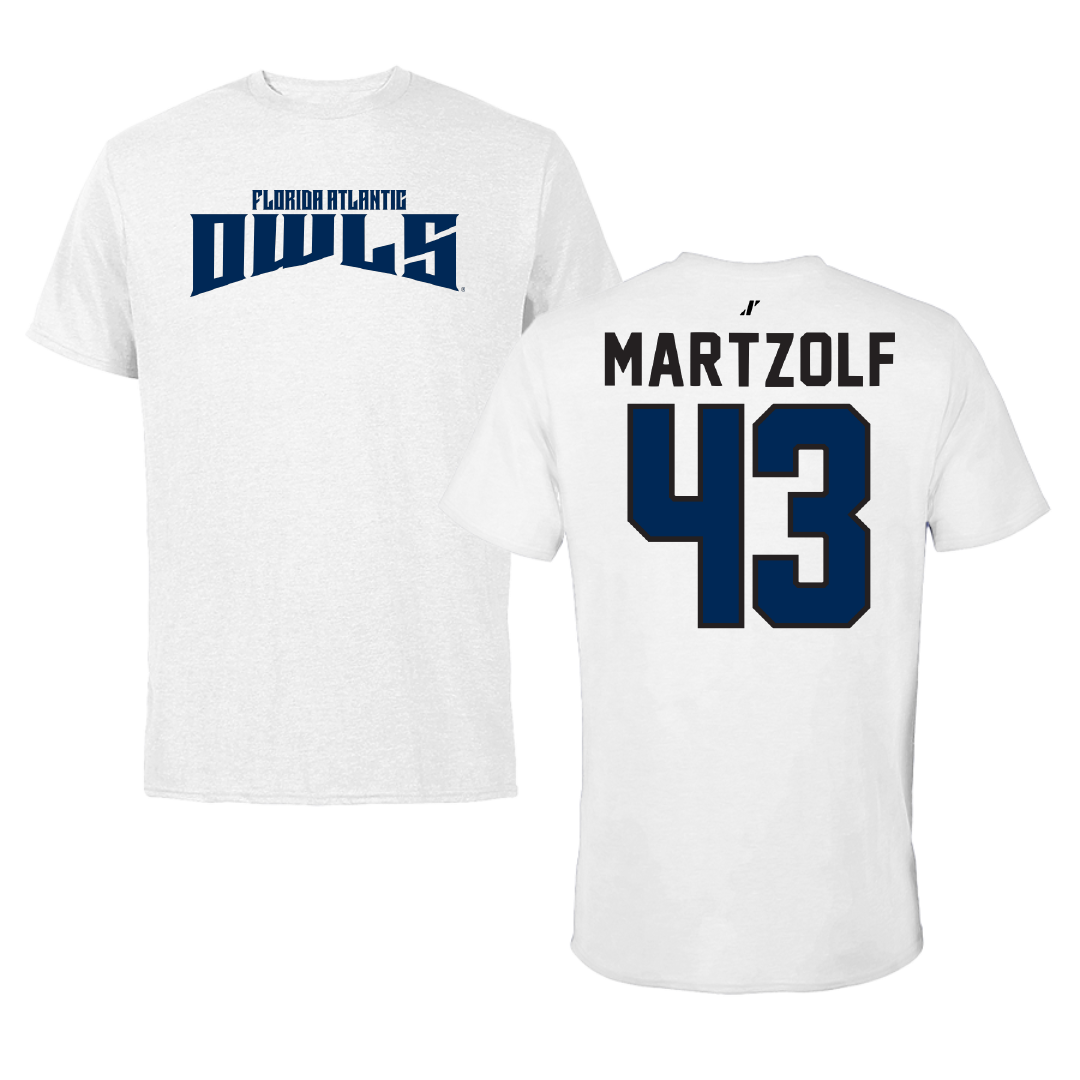 Florida Atlantic University Baseball White Classic Performance Tee - #43 Max Martzolf