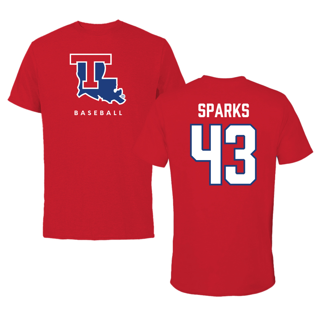 Louisiana Tech University Baseball Red Tee  - #43 Alec Sparks