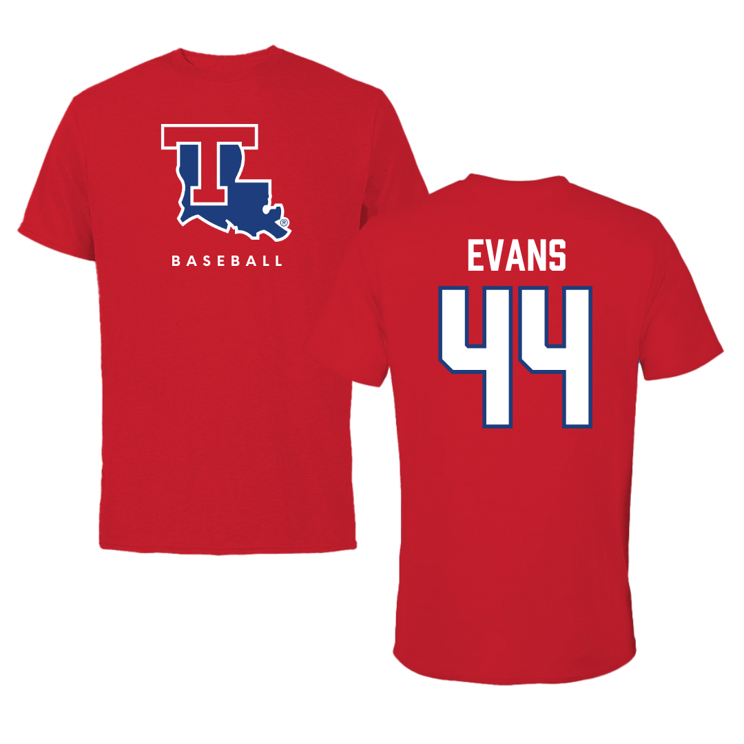 Louisiana Tech University Baseball Red Tee  - #44 Karson Evans