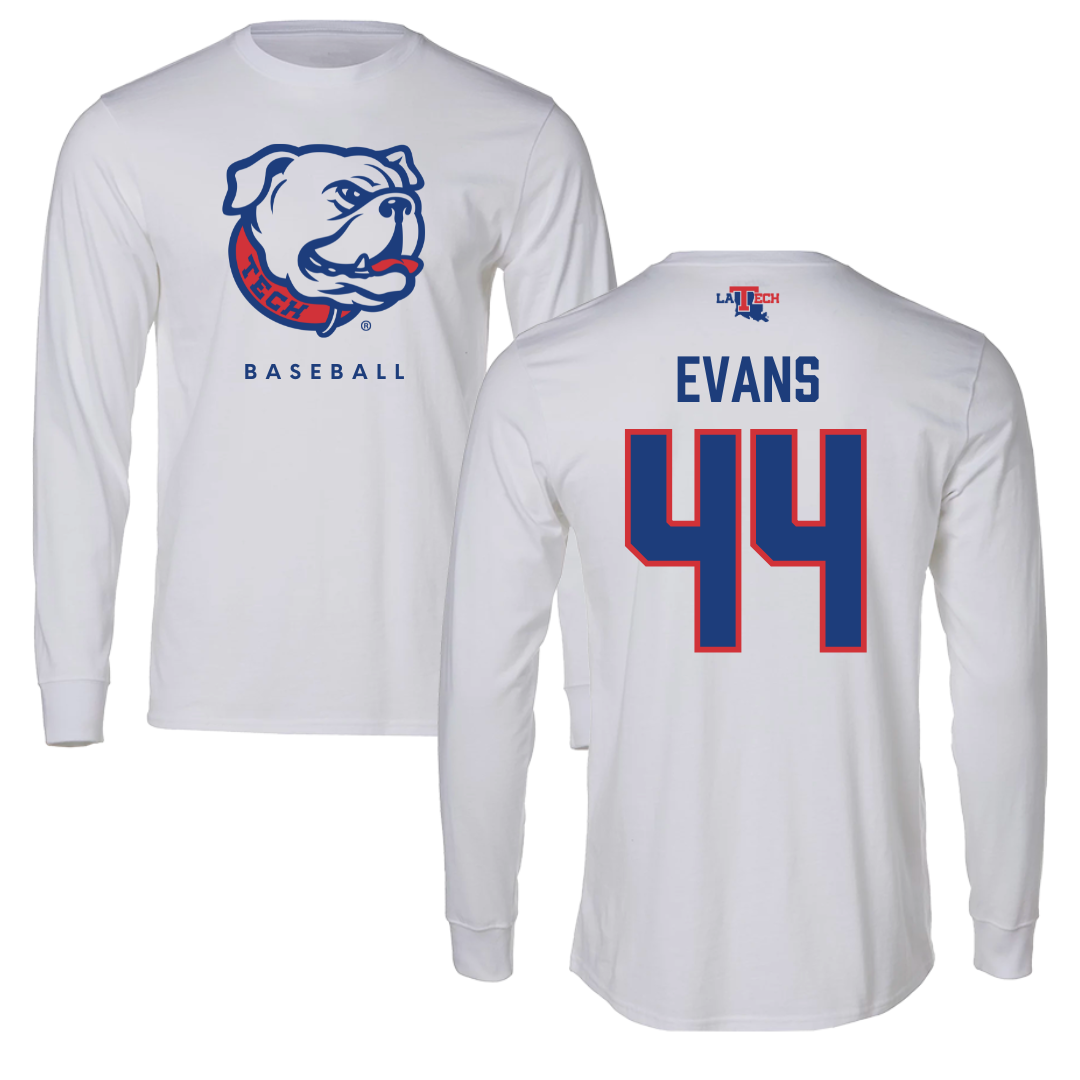 Louisiana Tech University Baseball White Long Sleeve  - #44 Karson Evans