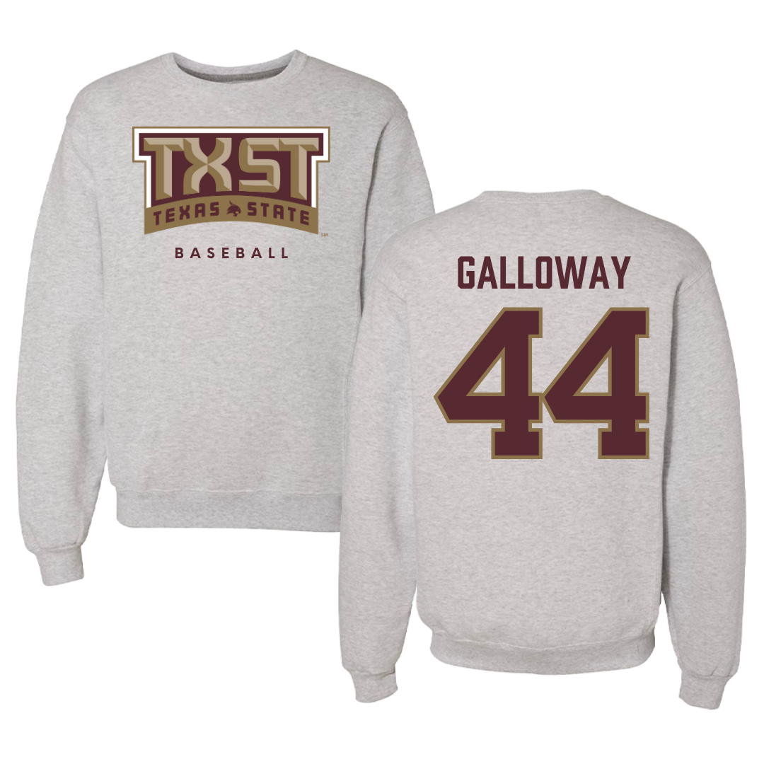 Texas State University Baseball Gray Crewneck  - #44 Rashawn Galloway