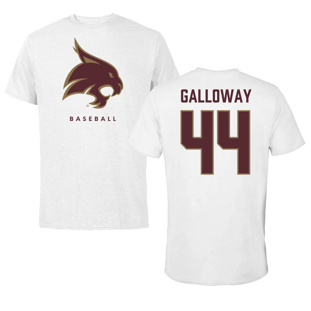 Texas State University Baseball White Tee  - #44 Rashawn Galloway