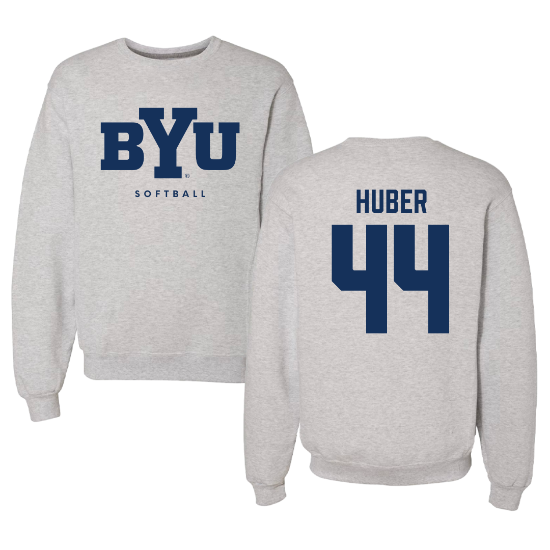 Brigham Young University Softball Gray Crewneck  - #44 Hina Huber