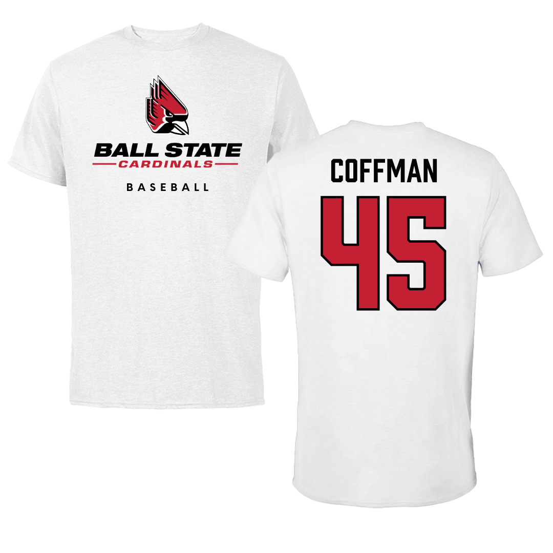 Ball State University Baseball White Tee  - #45 Owen Coffman