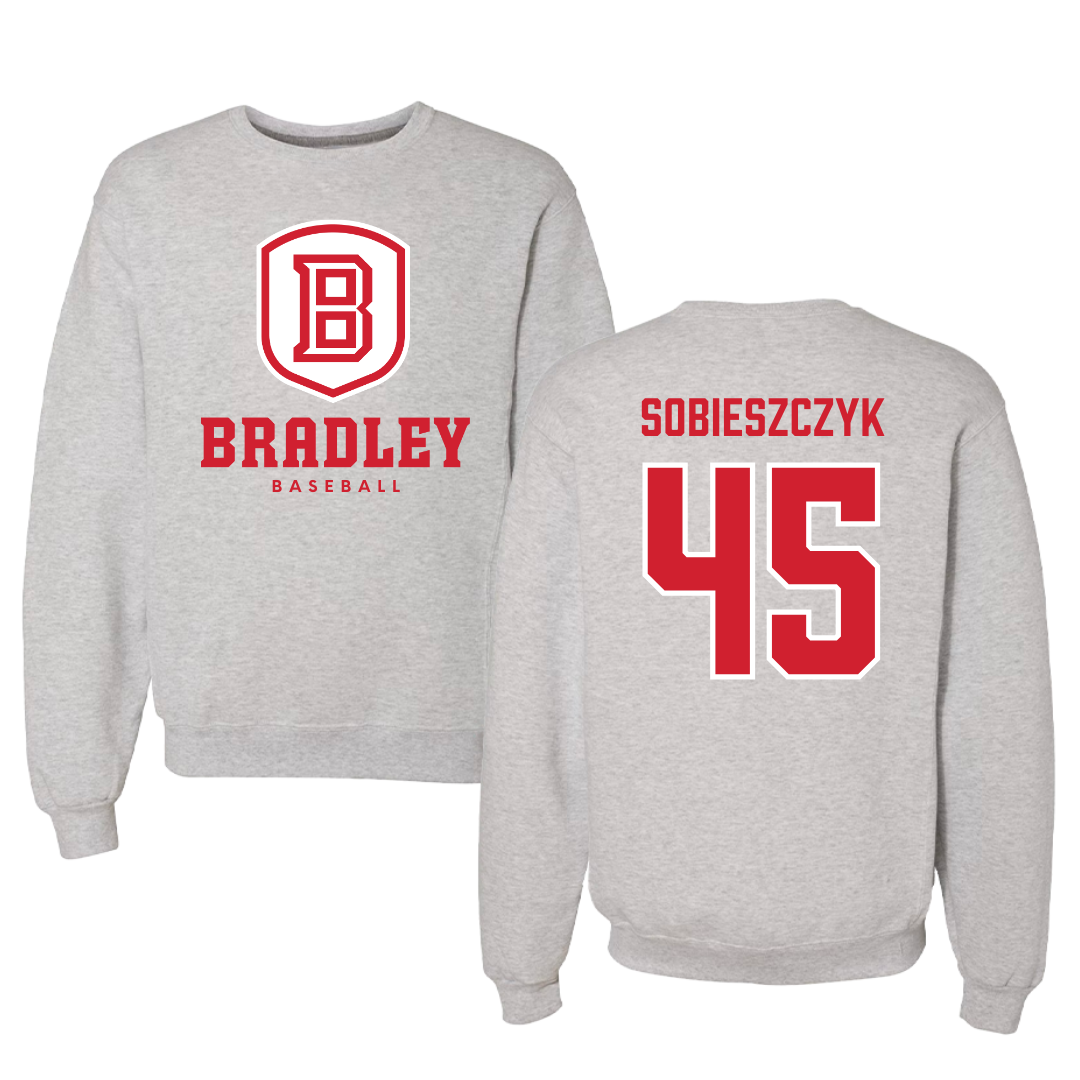 Bradley University Baseball Gray Crewneck - #45 Isaac Sobieszczyk