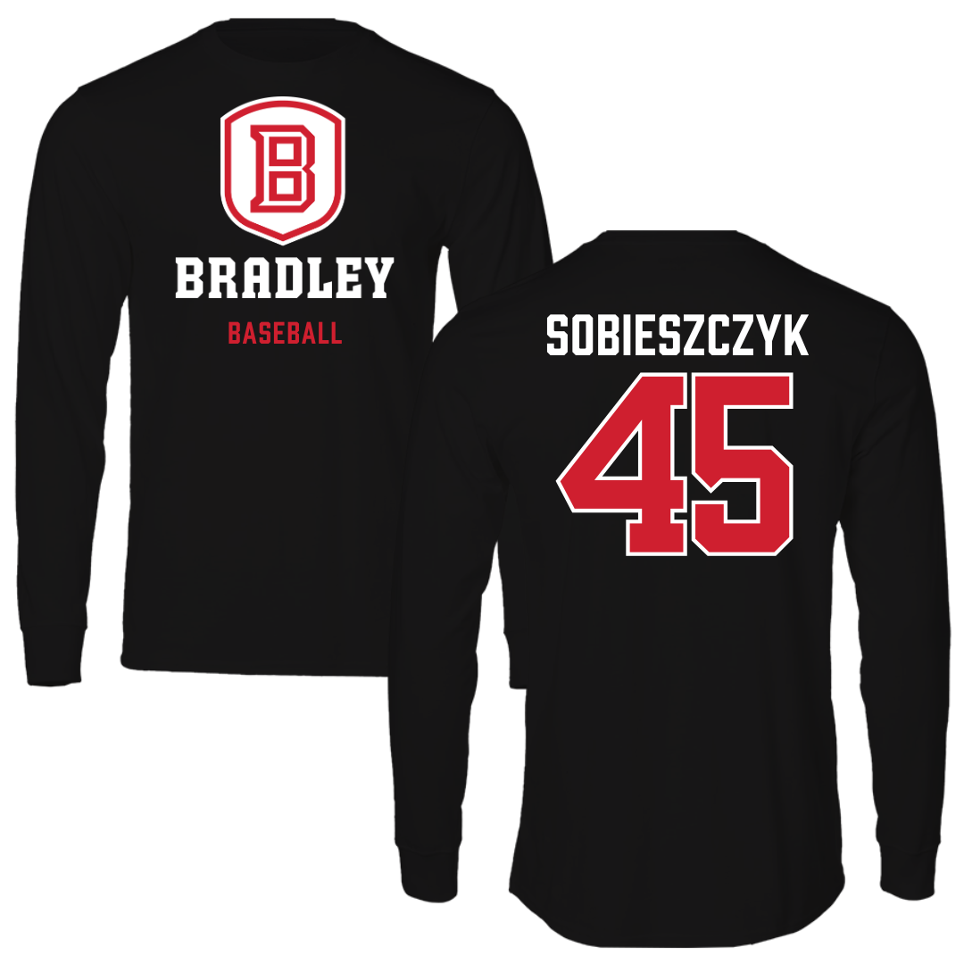 Bradley University Baseball Black Block Long Sleeve - #45 Isaac Sobieszczyk